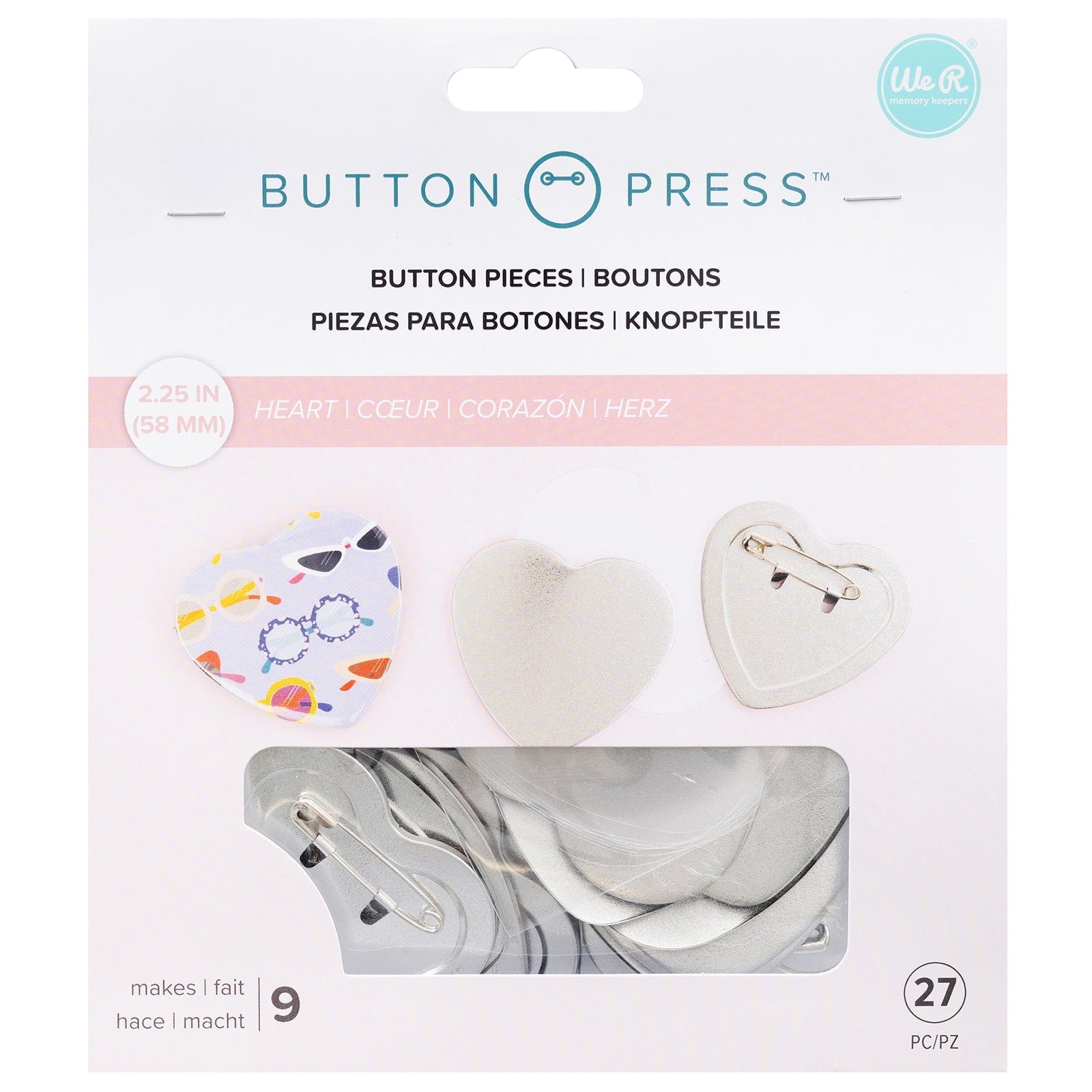We R Makers Buttons We R Makers Button Press 58mm Heart Refill Pack - 9 Pack