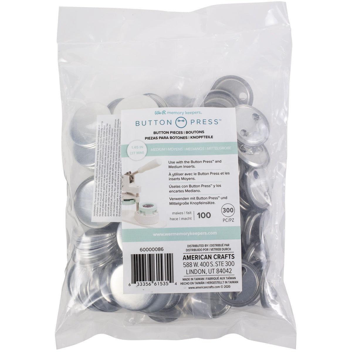 We R Makers Buttons We R Makers - Button Press Circle Buttons Bulk Refill Bag – Medium (100 Pack)