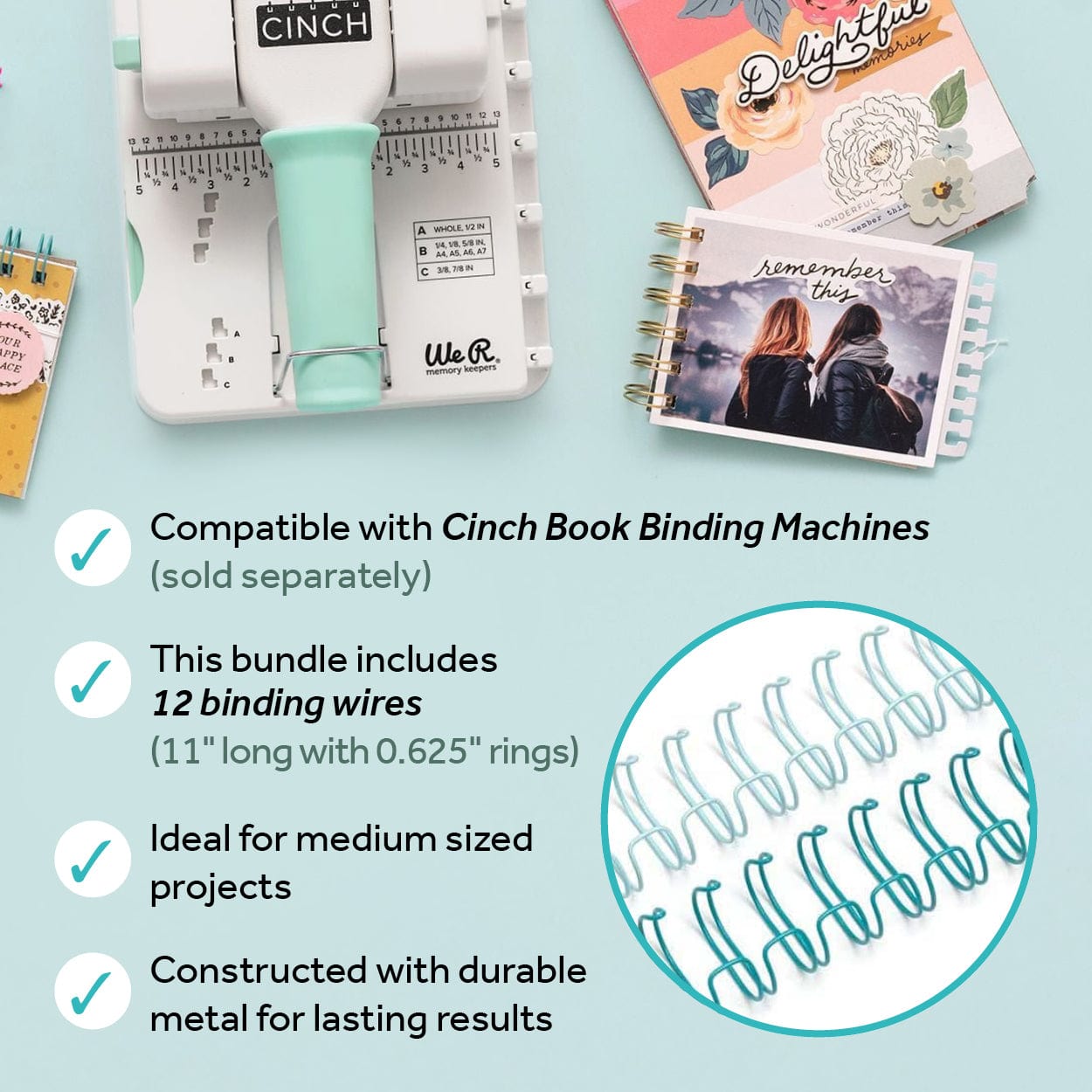 We R Makers Wires We R Memory Keepers Cinch Book Binding Wires 0.75" x 10.5" – White, 3 Pack Bundle (Total 6 Wires)