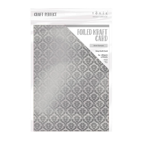 Craft Perfect Foiled Kraft Card Craft Perfect - Foiled Kraft Card - Silver Damsak - A4 (5/pk) - 9343e