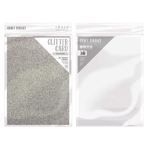 Craft Perfect Glitter Card Craft Perfect – Glitter Card - Silver Screen - A4 - 250gsm - 5 Sheets - 9941E