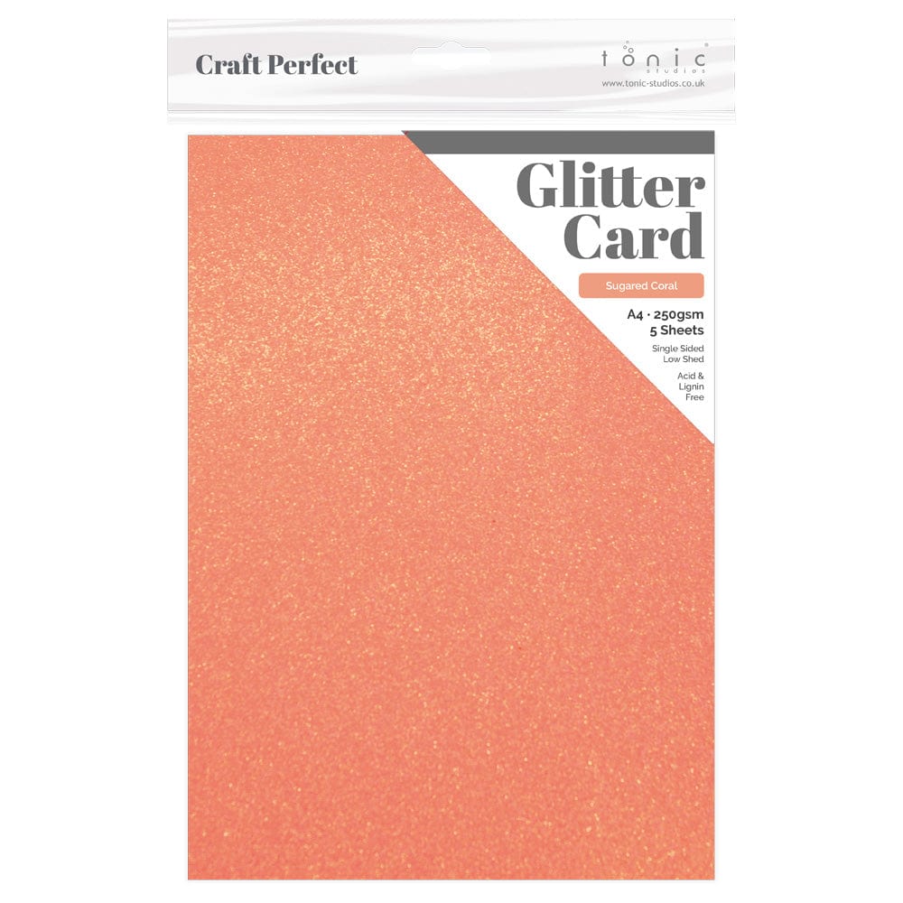 Craft Perfect Glitter Card Craft Perfect - Glitter Card - Sugared Coral - A4 (5/Pk)  - 9957e