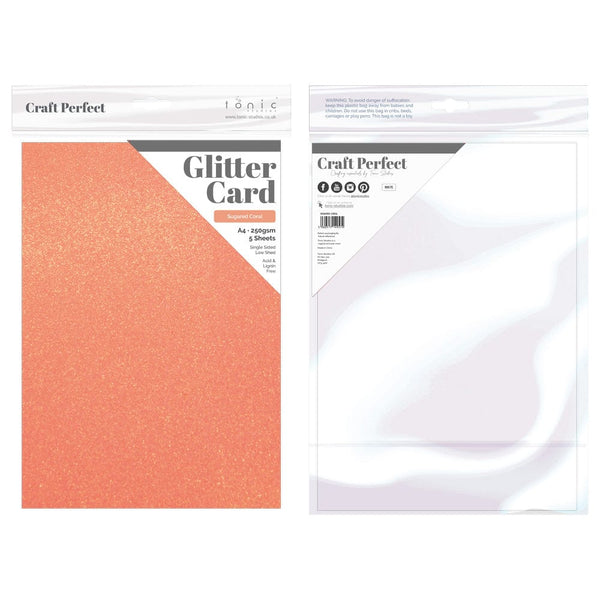 Craft Perfect Glitter Card Craft Perfect - Glitter Card - Sugared Coral - A4 (5/Pk)  - 9957e