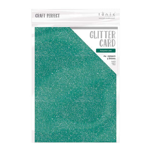 Craft Perfect Glitter Card Craft Perfect - Glitter Card - Turquoise Lake - A4 (5/Pk) - 9954e