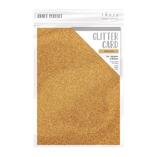 Craft Perfect Glitter Card Craft Perfect – Glitter Card - Welsh Gold - A4 - 210mm x 297mm - 250gsm - 5 Sheets - 9942E