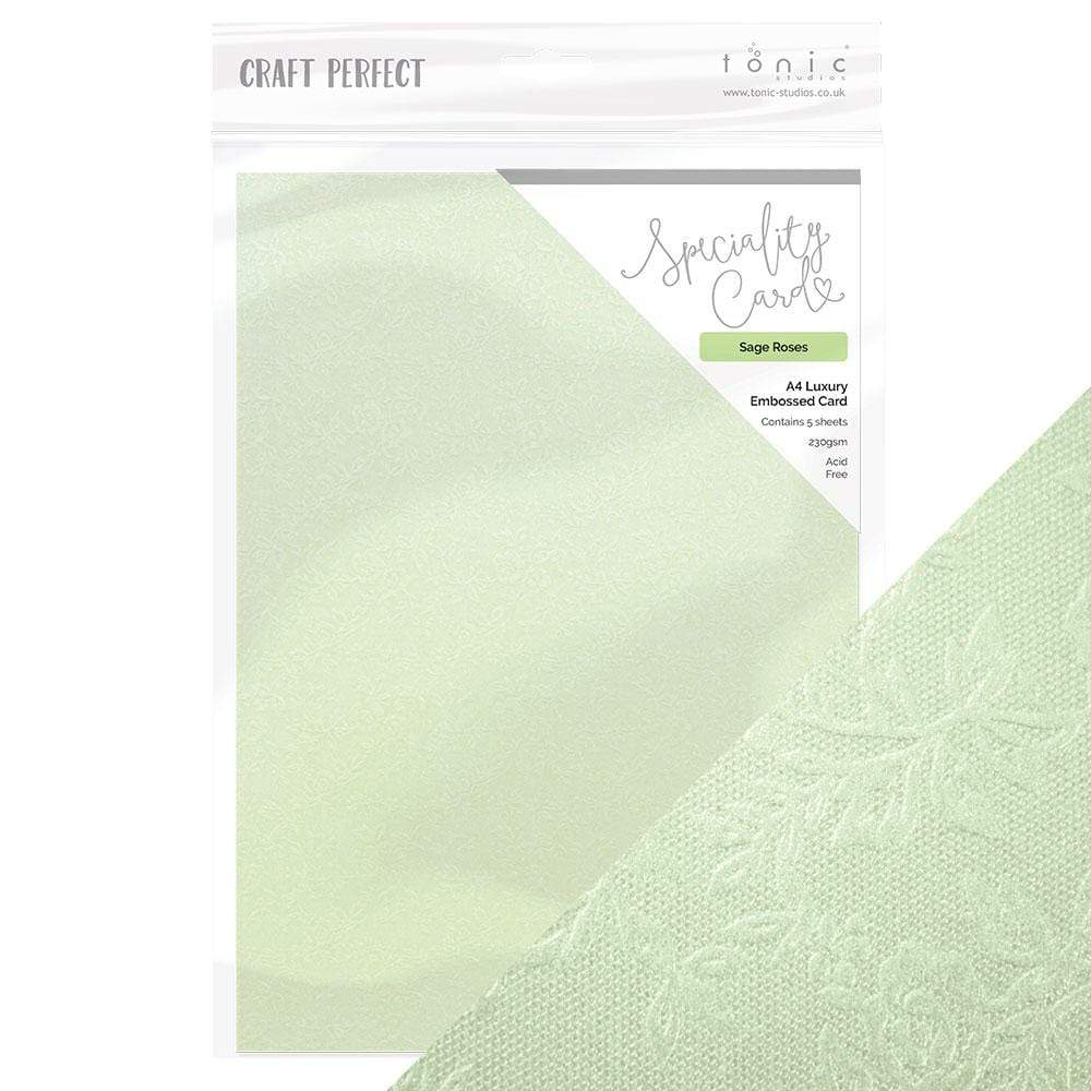 Craft Perfect Luxury Embossed Card Craft Perfect - Speciality Card - Luxury Embossed - Sage Roses - A4 (5/PK) - 230gsm - 9849E