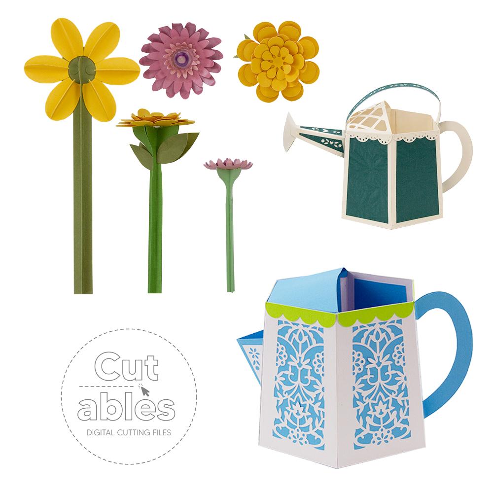 Cut'ables SVG Watering Can & Flowers Digital File - SVG1